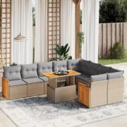vidaXL Soffgrupp för trädgård med dynor 10 delar beige konstrotting