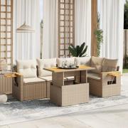 vidaXL Soffgrupp för trädgården med dynor 6 delar beige konstrotting