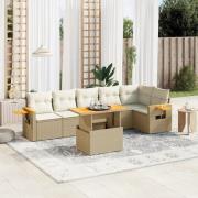 vidaXL Matgrupp för trädgården med dynor 7 delar beige konstrotting