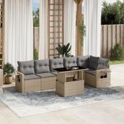 vidaXL Matgrupp för trädgården med dynor 7 delar beige konstrotting