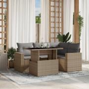 vidaXL Soffgrupp för trädgården med dynor 5 delar beige konstrotting