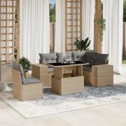 vidaXL Soffgrupp för trädgården med dynor 6 delar beige konstrotting
