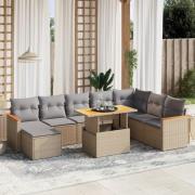 vidaXL Soffgrupp för trädgården med dynor 9 delar beige konstrotting