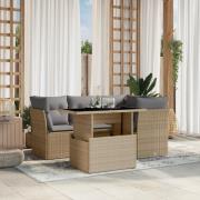 vidaXL Soffgrupp för trädgården med dynor 5 delar beige konstrotting