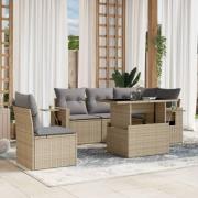 vidaXL Soffgrupp för trädgården med dynor 6 delar beige konstrotting