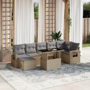 vidaXL Matgrupp för trädgården med dynor 8 delar beige konstrotting