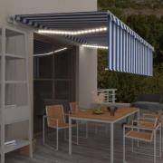 vidaXL Automatiserad markis med rullgardin vindsensor LED 5x3m blå/vit