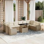 vidaXL Loungegrupp för trädgården m. dynor 11 delar beige konstrotting