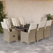 vidaXL Caféset för trädgården 9 delar med dynor beige konstrotting