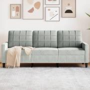 vidaXL 3-sitssoffa ljusgrå 180 cm sammet