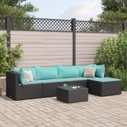 vidaXL Loungegrupp med dynor 6 delar svart konstrotting