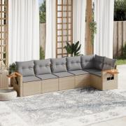 vidaXL Soffgrupp för trädgården med dynor 6 delar beige konstrotting