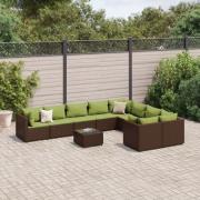 vidaXL Loungegrupp 10 delar med brun dynor konstrotting