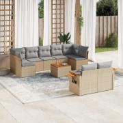 vidaXL Soffgrupp för trädgård med dynor 10 delar beige konstrotting