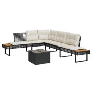 vidaXL Loungegrupp med dynor 2 delar svart konstrotting glas