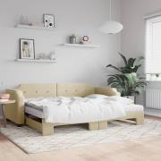 vidaXL Dagbädd med madrasser utdragbar gräddvit 80x200 cm tyg