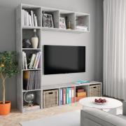 vidaXL Bokhylla/TV-bänk 3 delar set betonggrå 180x30x180 cm