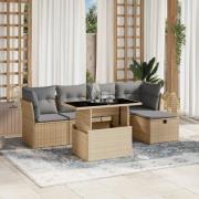 vidaXL Soffgrupp för trädgården med dynor 6 delar beige konstrotting