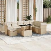 vidaXL Soffgrupp för trädgården med dynor 9 delar beige konstrotting