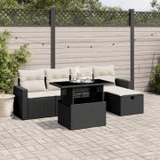 vidaXL Loungegrupp med dynor 6 delar svart konstrotting