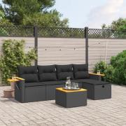 vidaXL Loungegrupp med dynor 6 delar svart konstrotting
