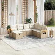 vidaXL Matgrupp för trädgården med dynor 7 delar beige konstrotting