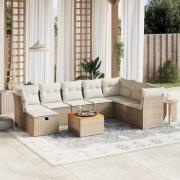 vidaXL Soffgrupp för trädgården med dynor 9 delar beige konstrotting
