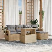 vidaXL Soffgrupp för trädgården med dynor 6 delar beige konstrotting