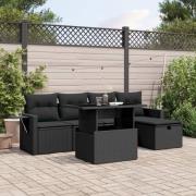 vidaXL Loungegrupp med dynor 6 delar svart konstrotting