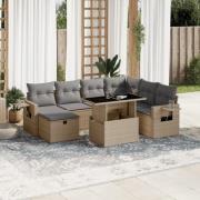 vidaXL Matgrupp för trädgården med dynor 8 delar beige konstrotting