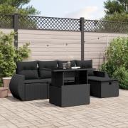 vidaXL Loungegrupp med dynor 6 delar svart konstrotting