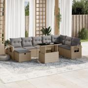 vidaXL Soffgrupp för trädgården med dynor 9 delar beige konstrotting