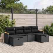vidaXL Loungegrupp med dynor 6 delar svart konstrotting