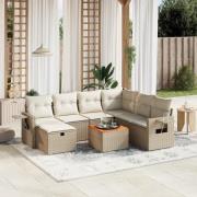 vidaXL Matgrupp för trädgården med dynor 8 delar beige konstrotting