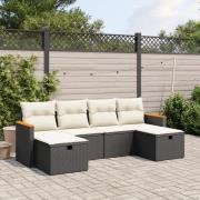 vidaXL Loungegrupp med dynor 6 delar svart konstrotting