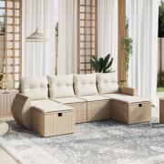 vidaXL Soffgrupp för trädgården med dynor 6 delar beige konstrotting