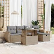 vidaXL Soffgrupp för trädgården med dynor 6 delar beige konstrotting