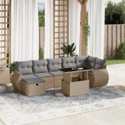 vidaXL Matgrupp för trädgården med dynor 8 delar beige konstrotting