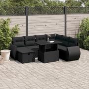 vidaXL Loungegrupp för trädgården med dynor 8 delar svart konstrotting