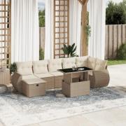 vidaXL Matgrupp för trädgården med dynor 8 delar beige konstrotting