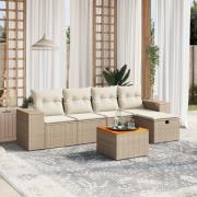 vidaXL Soffgrupp för trädgården med dynor 6 delar beige konstrotting