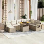vidaXL Soffgrupp för trädgården med dynor 9 delar beige konstrotting