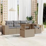 vidaXL Soffgrupp för trädgården med dynor 6 delar beige konstrotting