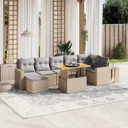 vidaXL Matgrupp för trädgården med dynor 8 delar beige konstrotting