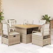 vidaXL Matgrupp för trädgården med dynor 5 delar beige konstrotting