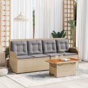 vidaXL Loungegrupp för trädgården med dynor 3 delar konstrotting beige