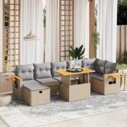 vidaXL Matgrupp för trädgården med dynor 8 delar beige konstrotting