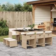 vidaXL Matgrupp för trädgården med dynor 11 delar beige konstrotting