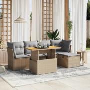 vidaXL Soffgrupp för trädgården med dynor 6 delar beige konstrotting