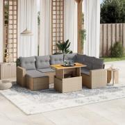 vidaXL Matgrupp för trädgården med dynor 8 delar beige konstrotting